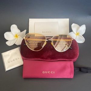 Gucci Sunglasses GOLD GG0803S 004 Sunglasses-slim Cat Eye Frame
